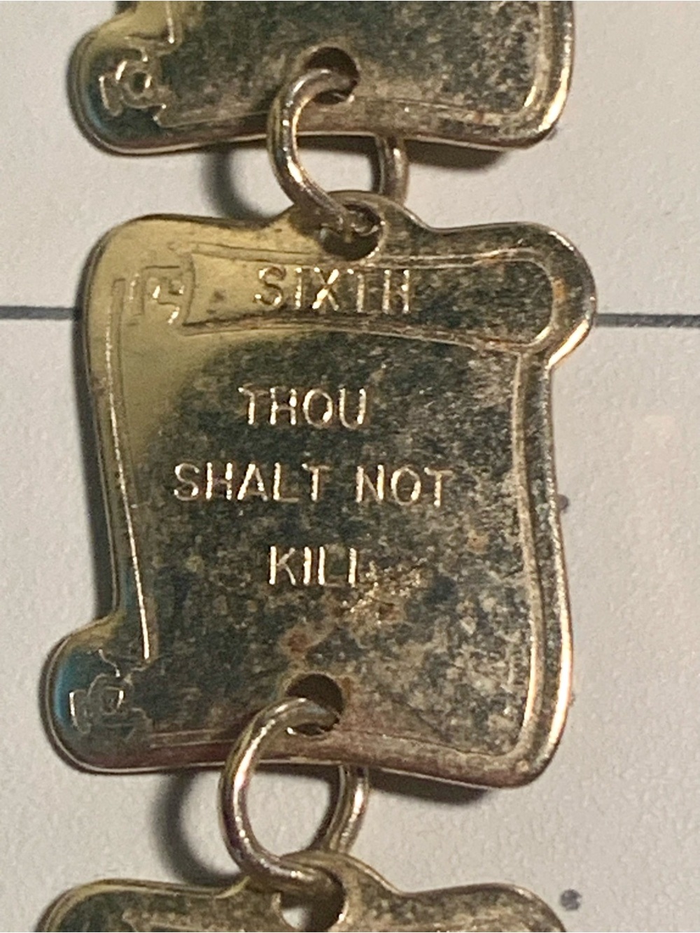 Gold Tone Linked Panel bookmark with Engraved Panels 10 Commandments - Picture 11 of 15